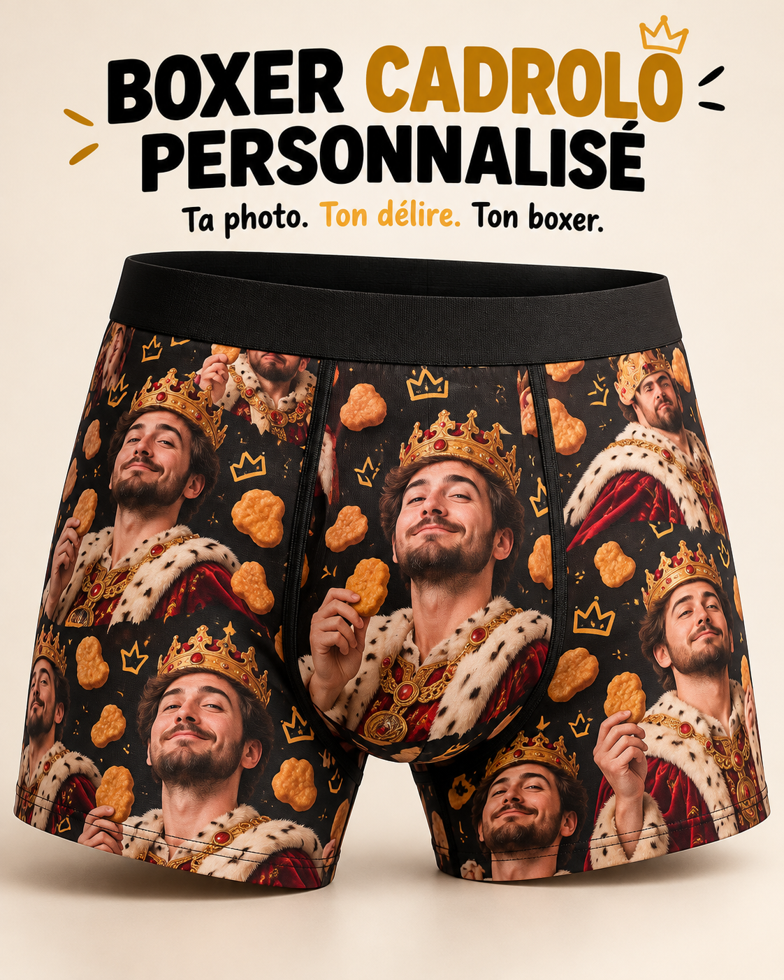 Boxer Cadrolo personnalisé avec portrait humoristique imprimé